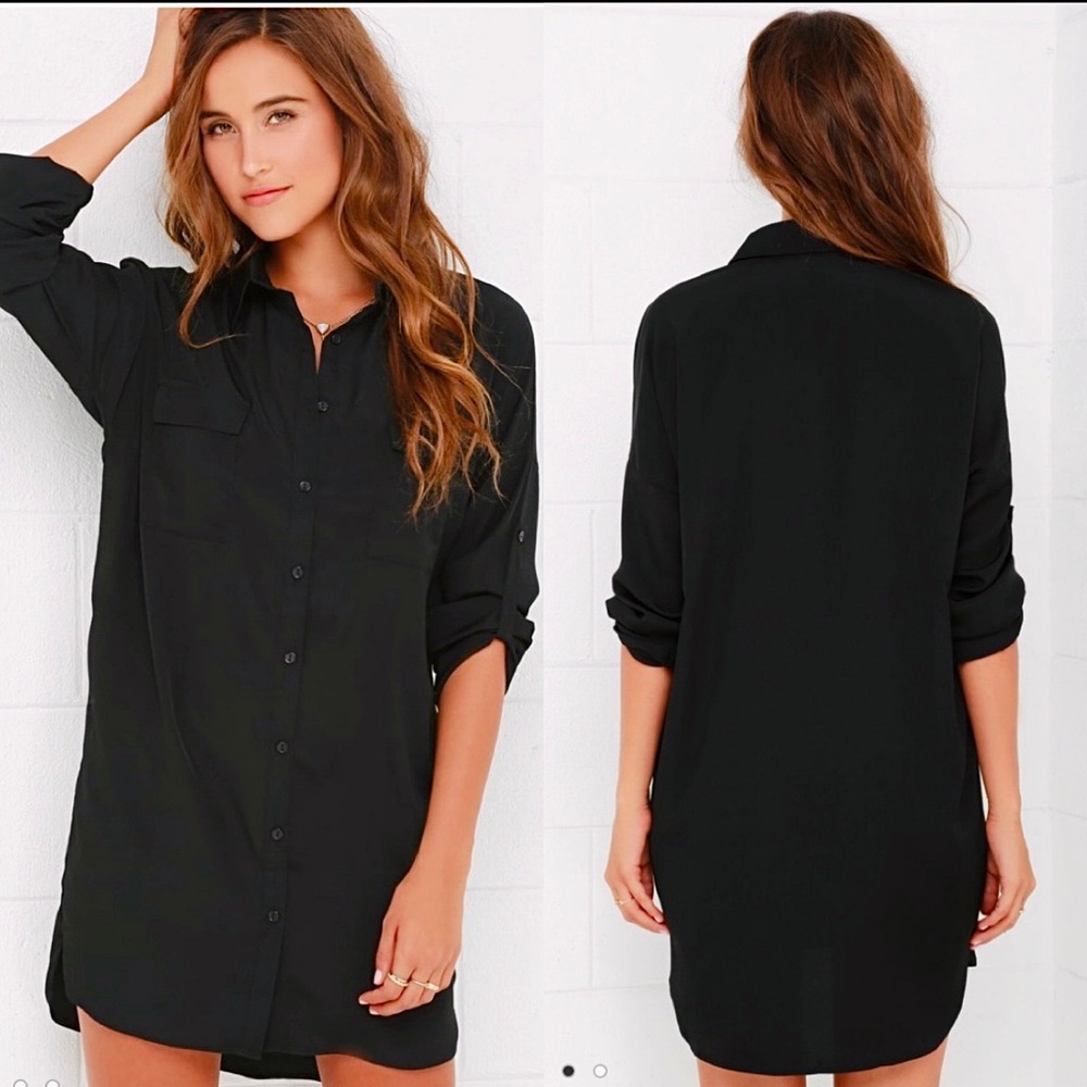 NWOT Lulu’s City Strut Black Shirt Dress